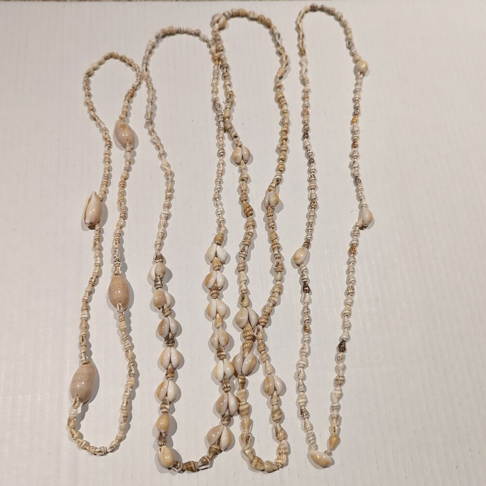 Vintage Shell Necklaces Cowrie Natural Beach Boho Hawaiian Lei Tropical Lot of 4